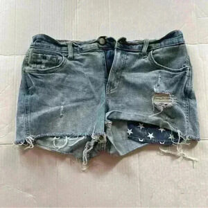 Old Navy Blue Denim Jean Shorts High Rise Boyfriend Distress Size 4 Frayhem